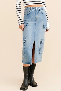 Pilcro Cargo Denim Midi Skirt