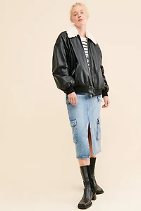 Pilcro Cargo Denim Midi Skirt