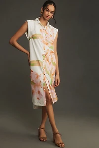 Maeve Cap-Sleeve Floral Button-Front Midi Dress