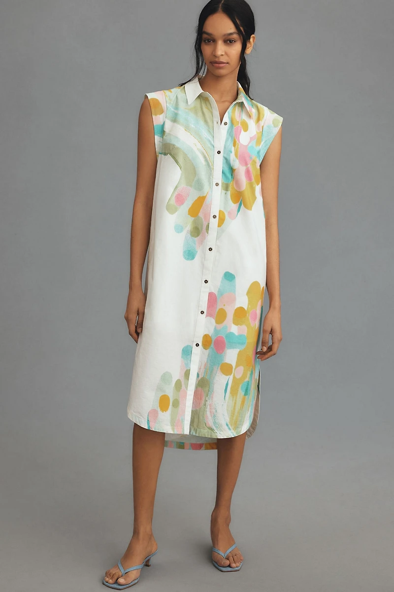 Maeve Cap-Sleeve Floral Button-Front Midi Dress