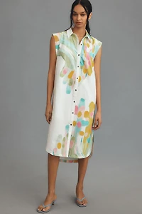Maeve Cap-Sleeve Floral Button-Front Midi Dress