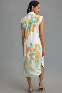 Maeve Cap-Sleeve Floral Button-Front Midi Dress