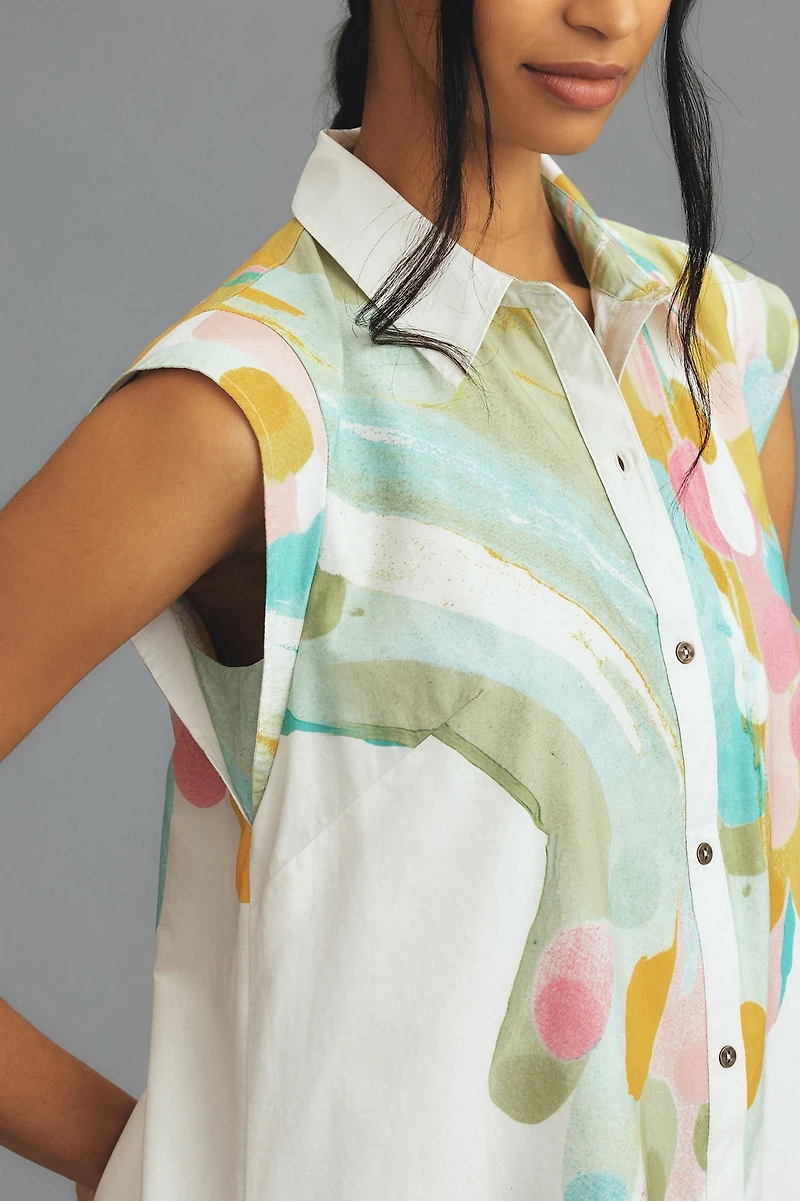 Maeve Cap-Sleeve Floral Button-Front Midi Dress