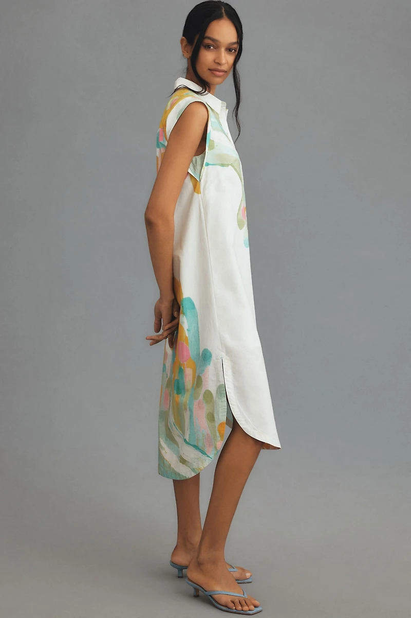 Maeve Cap-Sleeve Floral Button-Front Midi Dress