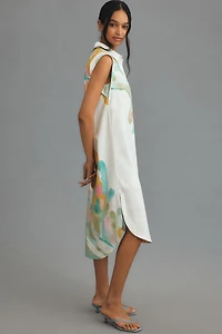 Maeve Cap-Sleeve Floral Button-Front Midi Dress