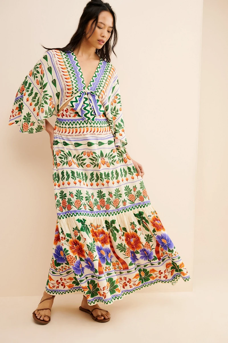 FARM Rio V-Neck Kaftan Maxi Cut-Out  Dress