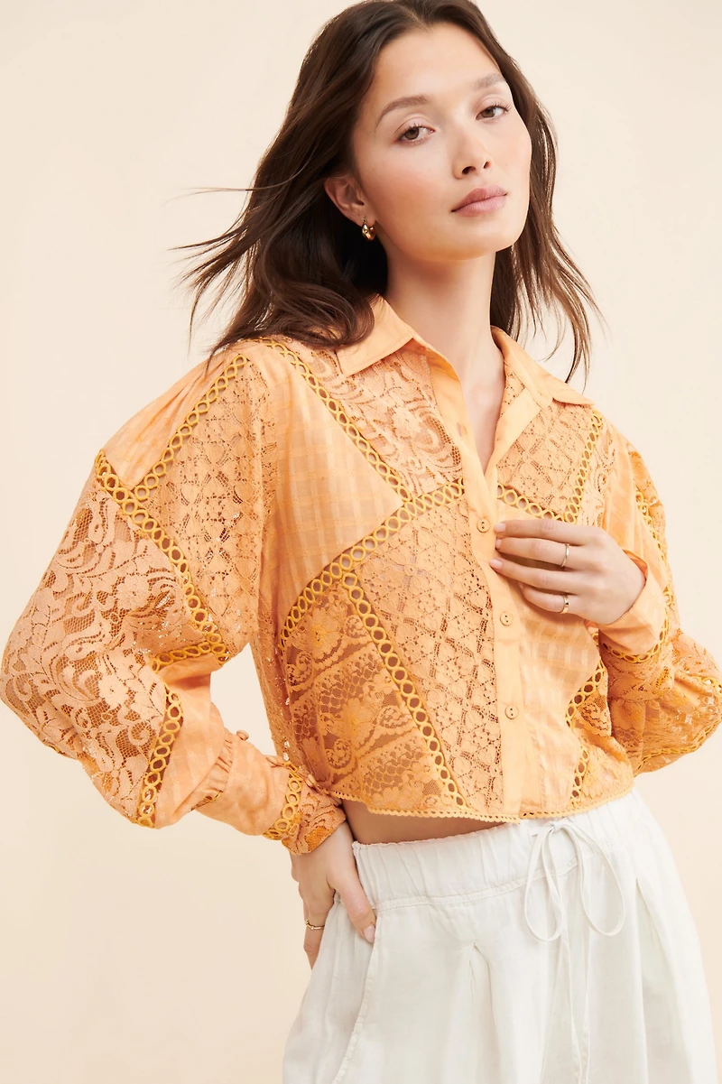 Bhanuni by Jyoti Crafted Lace Button Down Blouse