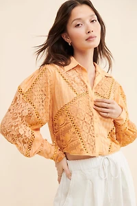 Bhanuni by Jyoti Crafted Lace Button Down Blouse