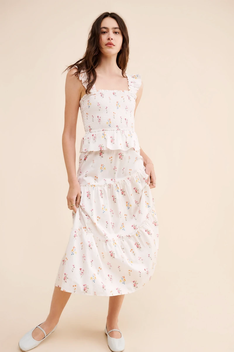 Rachel Parcell Smocked Flutter Midi Dress