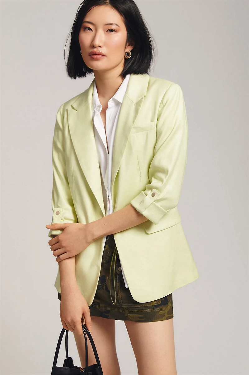 Maeve Linen Roll-Sleeve Blazer