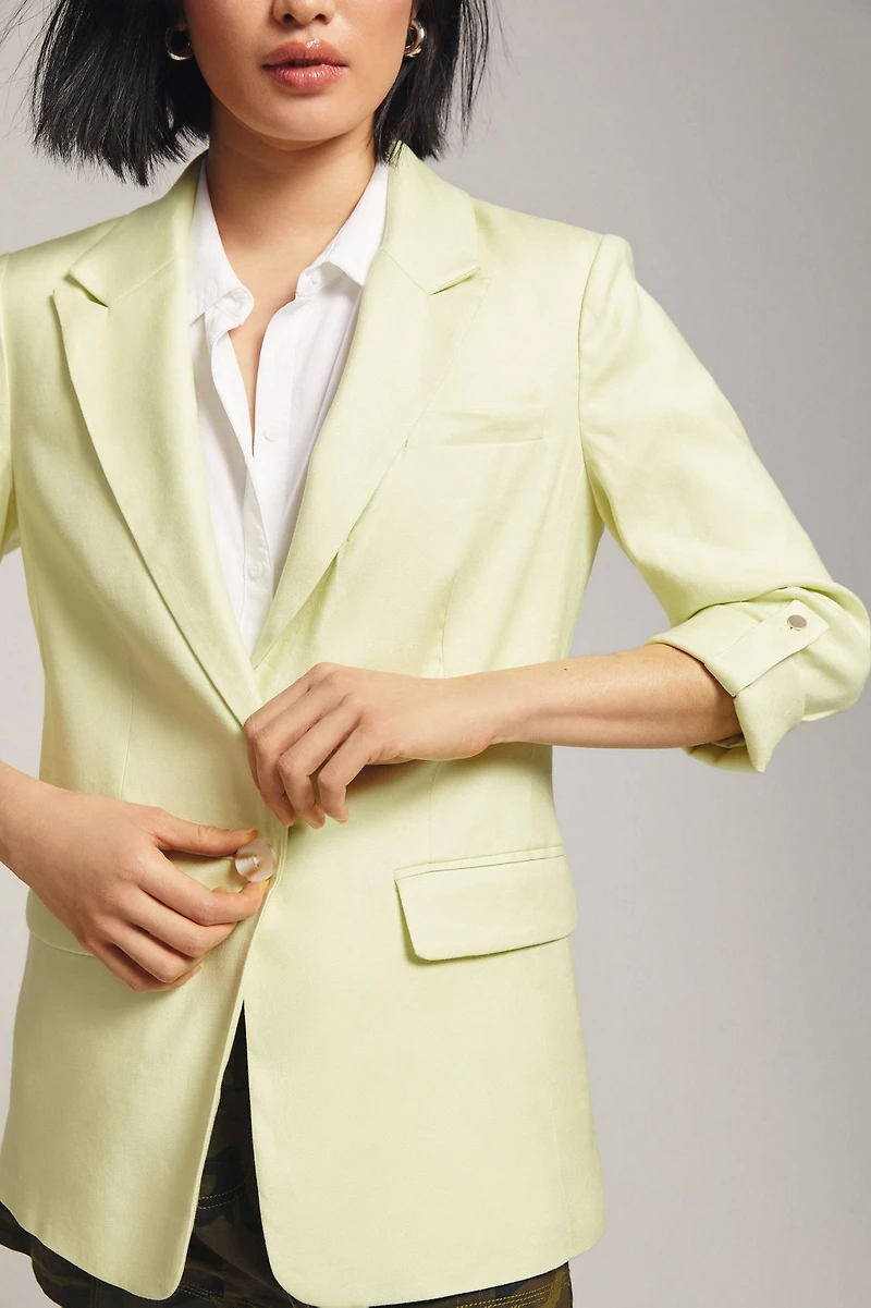 Maeve Linen Roll-Sleeve Blazer