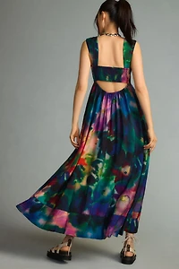 Printed V-Neck Pleated A-Line Dress