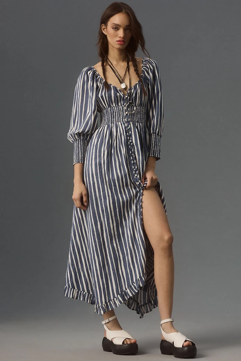 Long-Sleeve Sweetheart Midi Dress