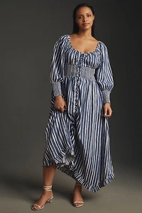 Long-Sleeve Sweetheart Midi Dress