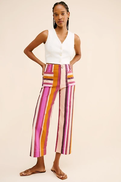 Maeve The Colette Striped Cropped Wide-Leg Pants