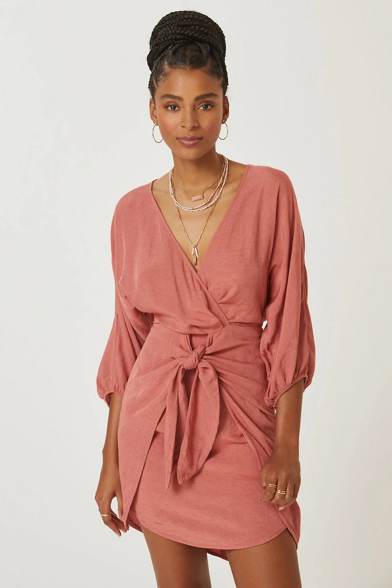 Tie-Front Wrap Mini Dress