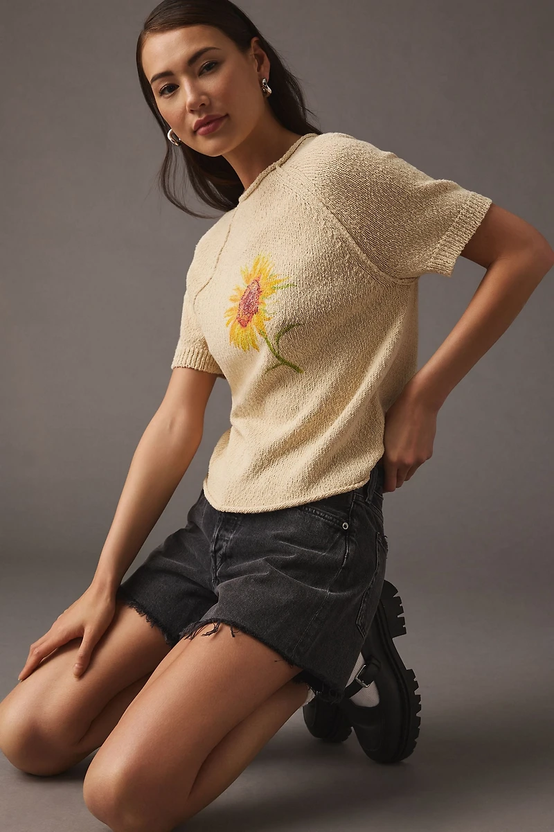 Short-Sleeve Graphic Sweater