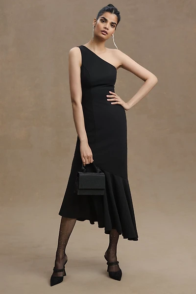 BHLDN Ainsley One-Shoulder Ruffle Crepe Midi Dress