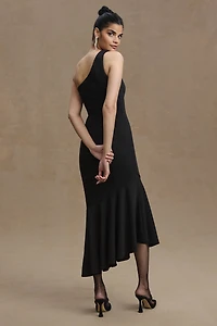 BHLDN Ainsley One-Shoulder Ruffle Crepe Midi Dress