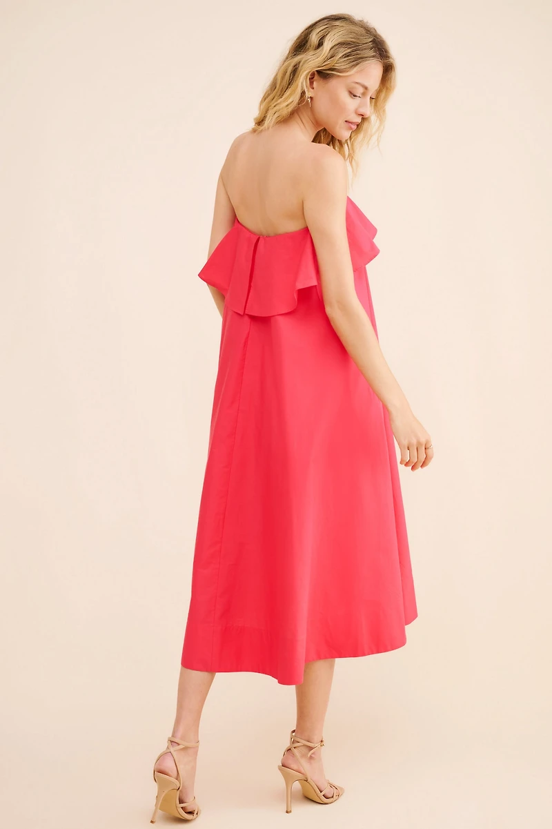 Strapless Flounce A-Line Midi Dress