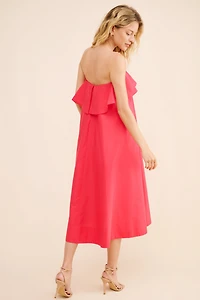 Strapless Flounce A-Line Midi Dress