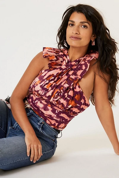 Ruched Ruffle Halter Top