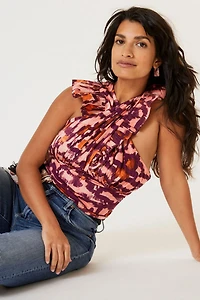 Ruched Ruffle Halter Top