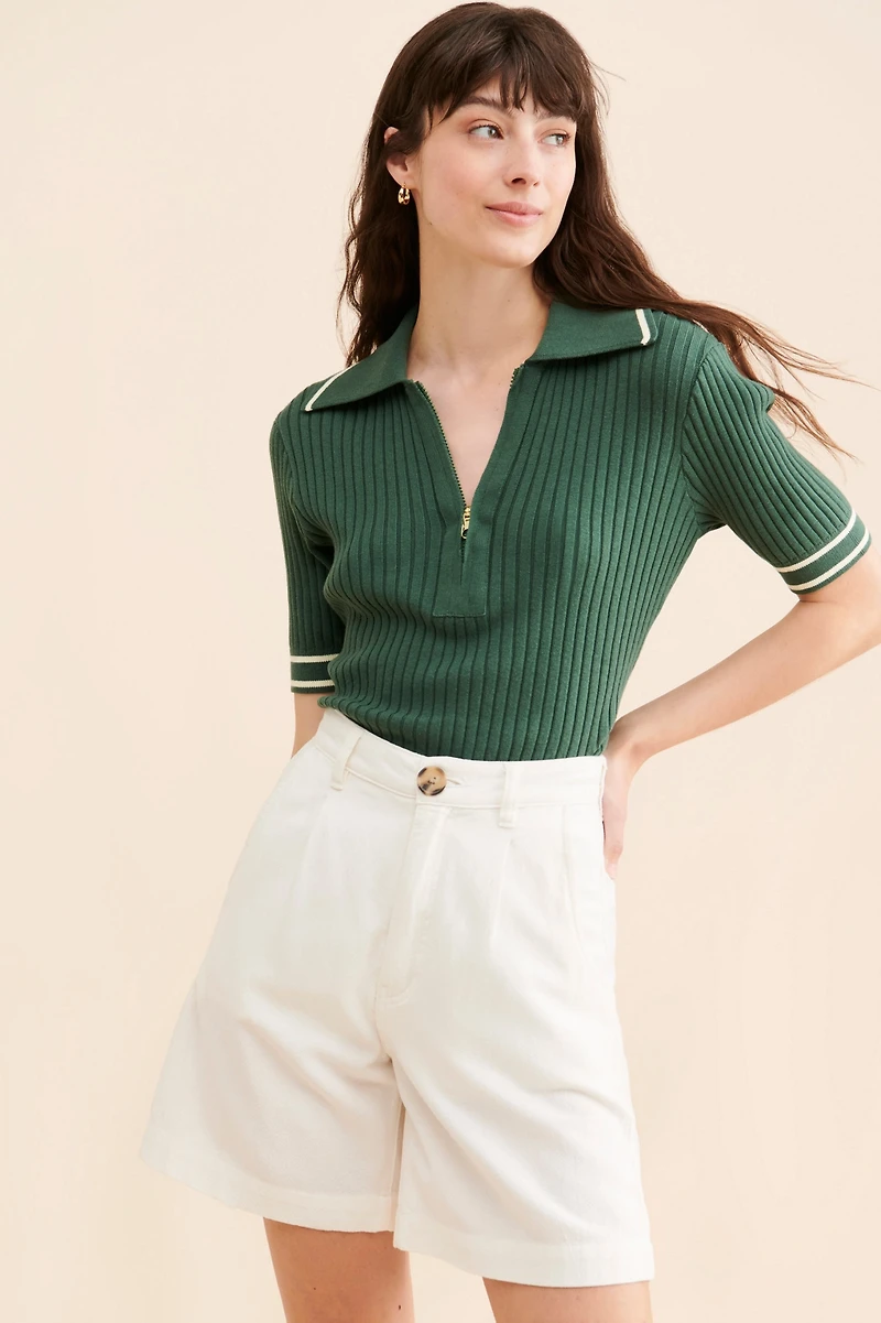 Varley Napier Fitted Knit Polo Sweater