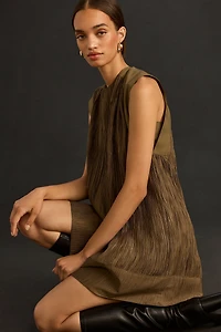 Cap-Sleeve Plissé Mini Dress