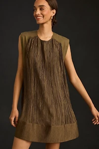 Cap-Sleeve Plissé Mini Dress