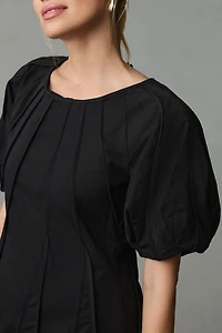 Aureta Puff-Sleeve Seamed A-Line Dress
