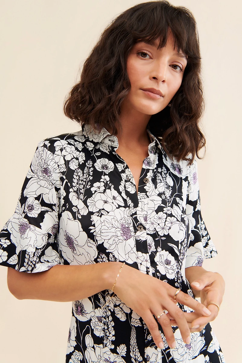 Maeve Printed Short-Sleeve Shirt Dress