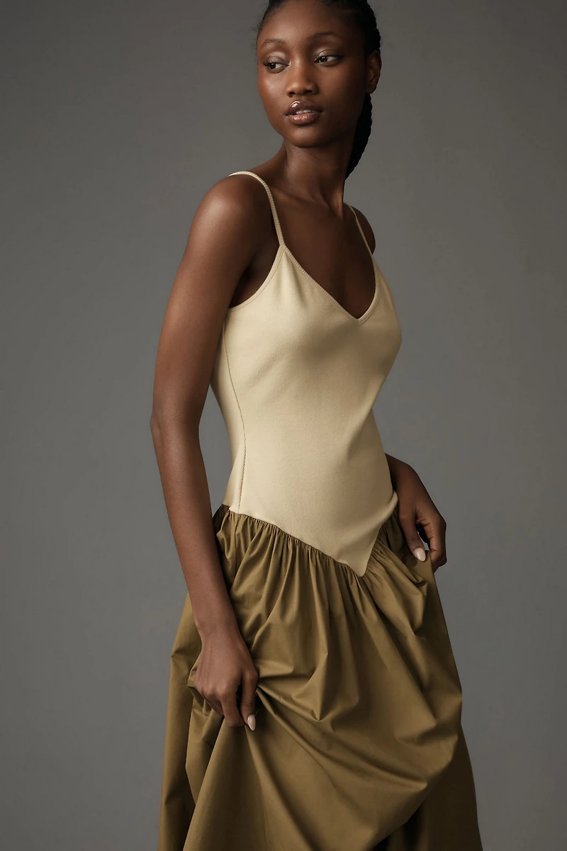Maeve Sleeveless Ribbed Poplin Twofer Midi Dress