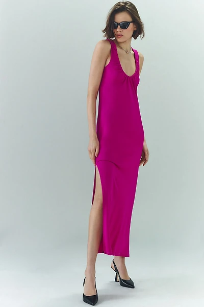 Ruched Scoop-Neck Midi Dress