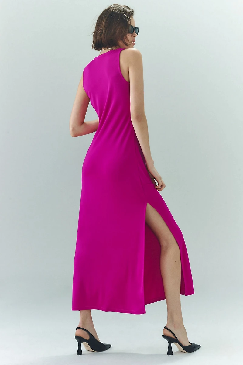 Ruched Scoop-Neck Midi Dress