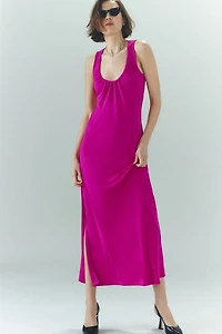 Ruched Scoop-Neck Midi Dress