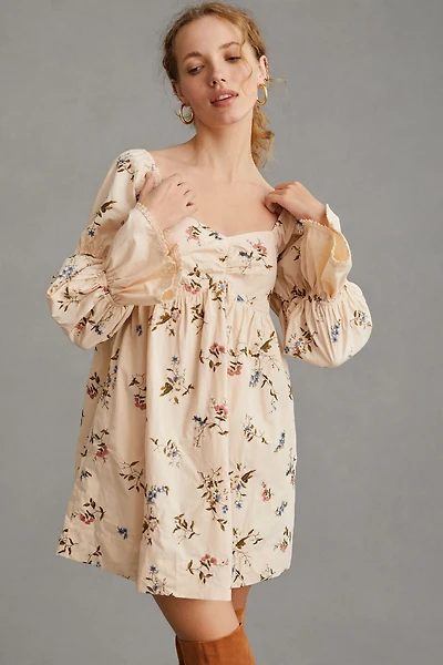 Long-Sleeve Embroidered Mini Dress