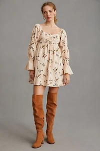 Long-Sleeve Embroidered Mini Dress