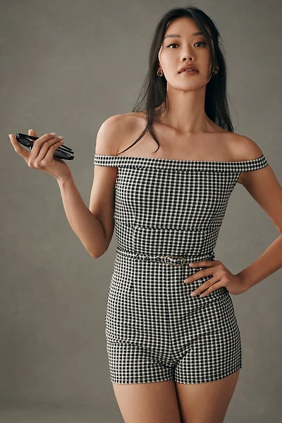 Maeve Off-The-Shoulder Gingham Romper