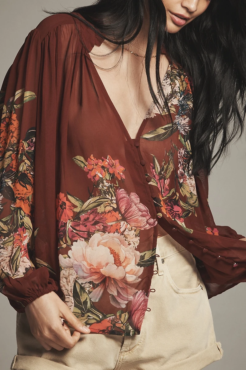 Estela Sheer Printed Buttoned Blouse
