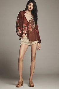 Estela Sheer Printed Buttoned Blouse