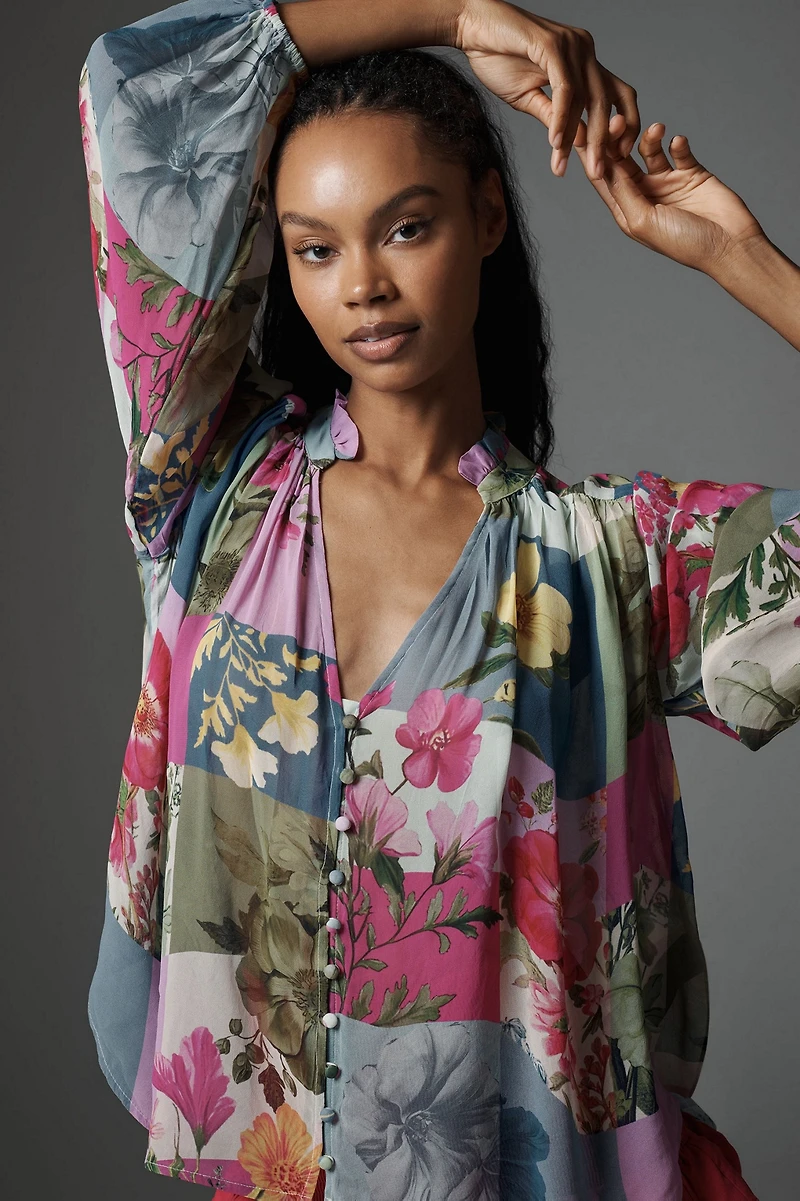 Estela Sheer Printed Buttoned Blouse
