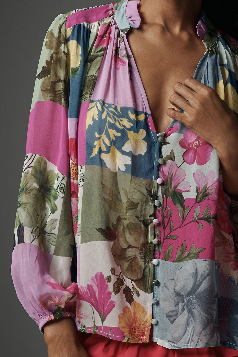 Estela Sheer Printed Buttoned Blouse