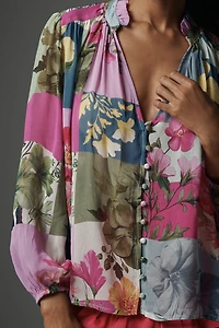 Estela Sheer Printed Buttoned Blouse