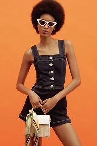 Maeve The Portside Button-Front Romper: Denim Edition