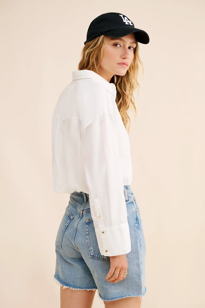 Pilcro The Greer Regenerative Cotton Bubble-Hem Shirt