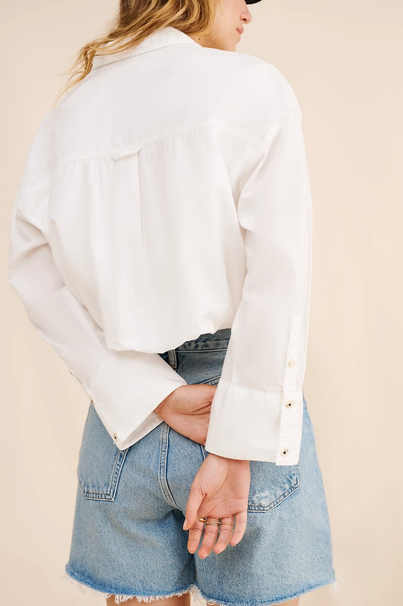 Pilcro The Greer Regenerative Cotton Bubble-Hem Shirt