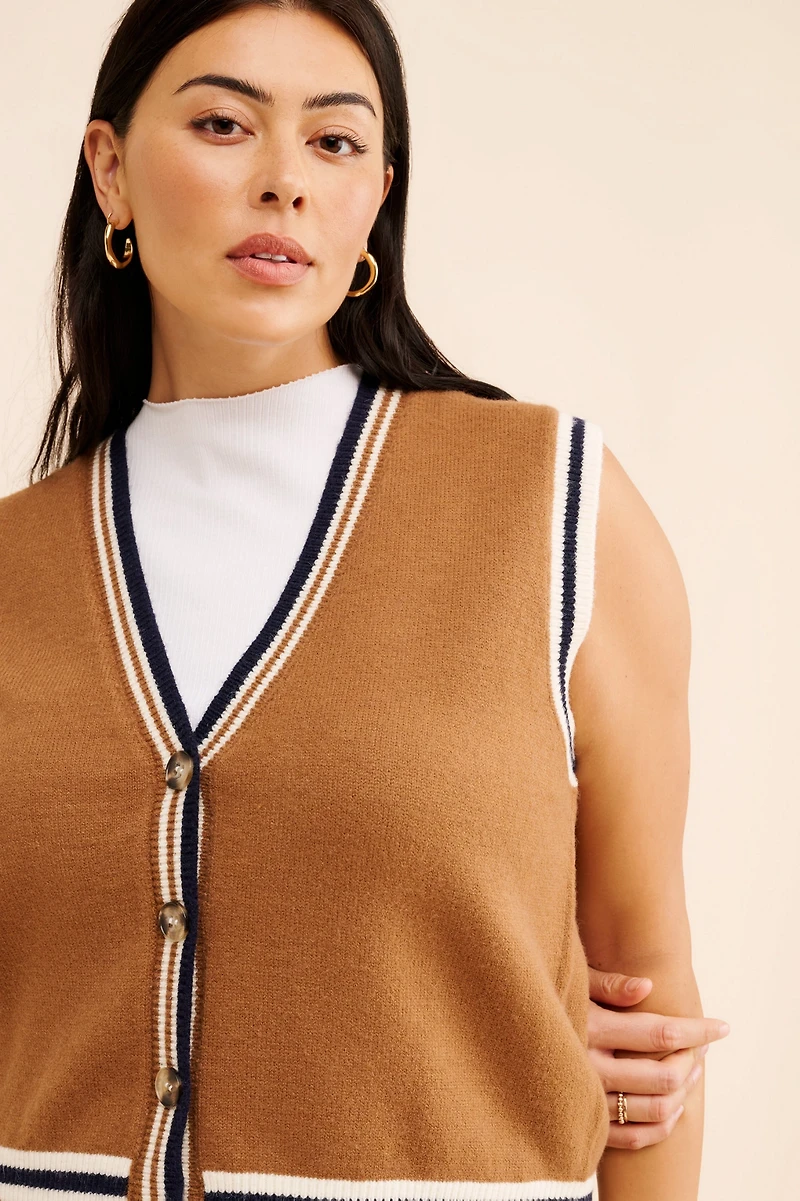 Flat White Stripe Detail Vest