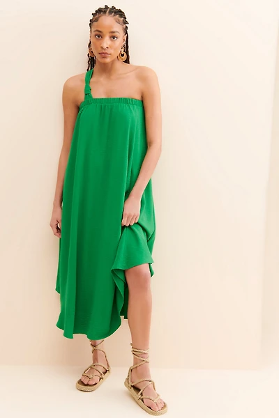 If By Sea One-Shoulder Knot Midi Dress