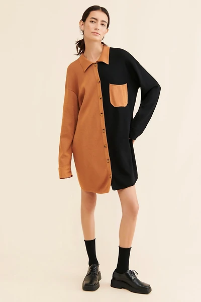 en elly Knit Colorblock Shirt Dress